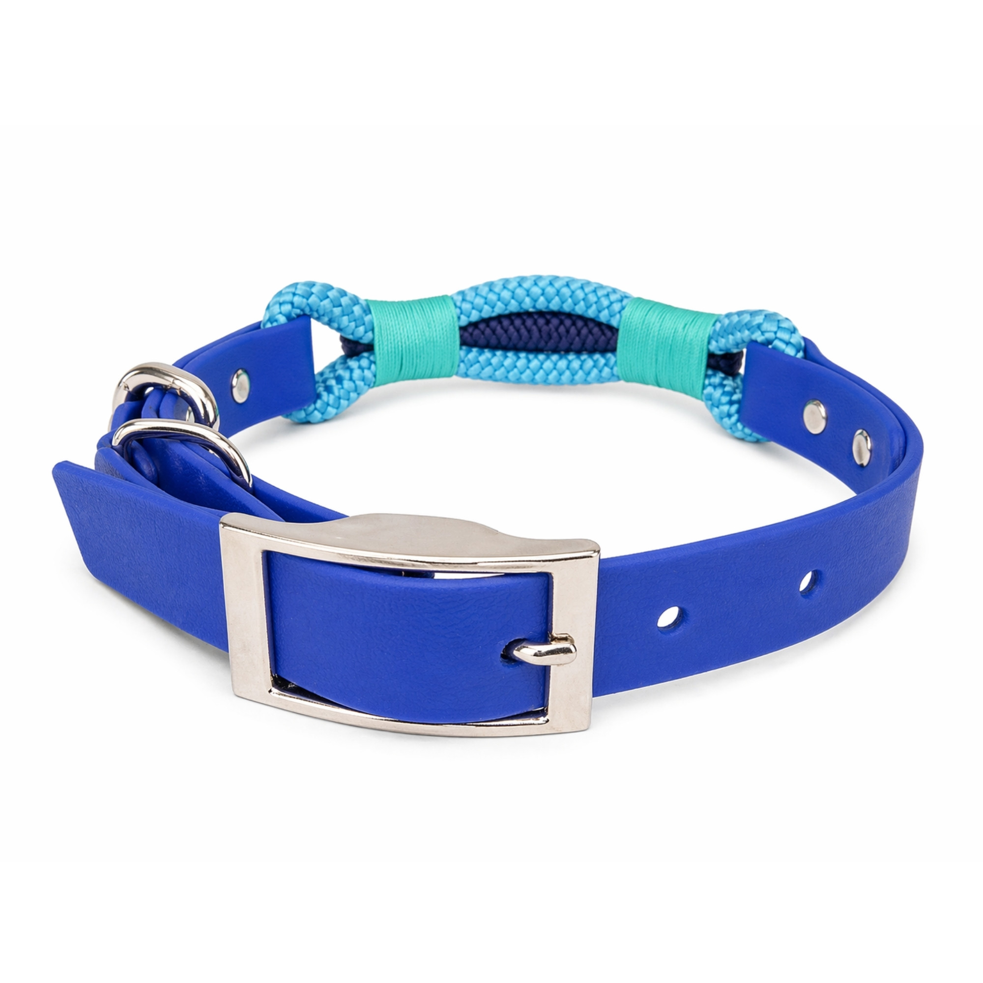 Biothane Rope Collar - Azure Blue with Teal